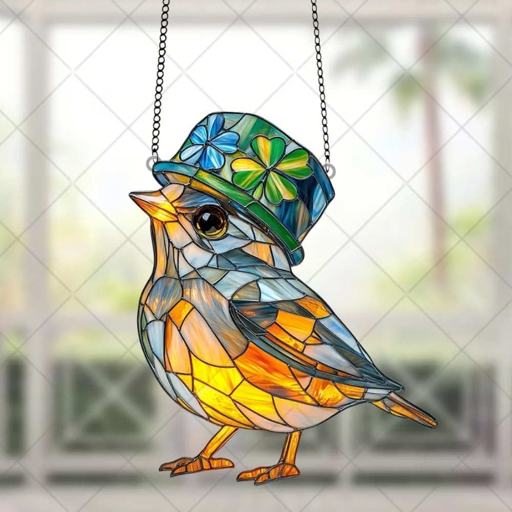 IRISH BIRD Four Leaf Clover Window Suncatcher New Boutique Item